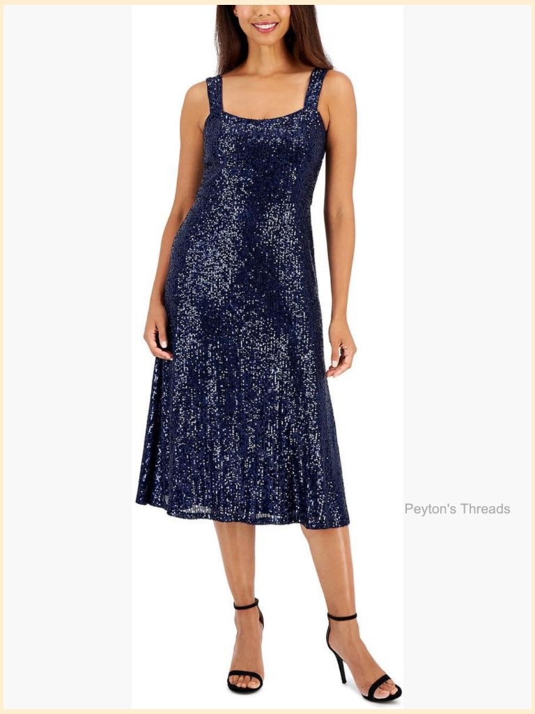 Sequin Midi Dress With Scoop Neck - Sleeveless A-Line